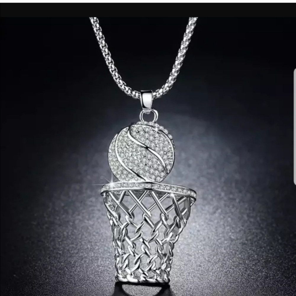 Silver Basketball  Diamond Necklace